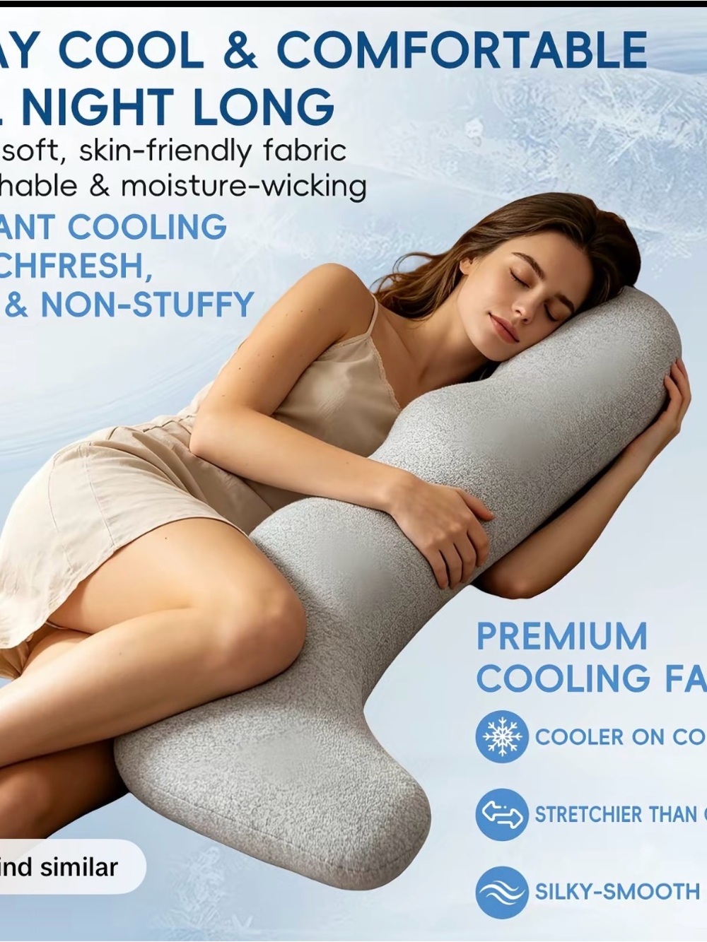 Cooling Body Pillow - Light Gray Cozy Support